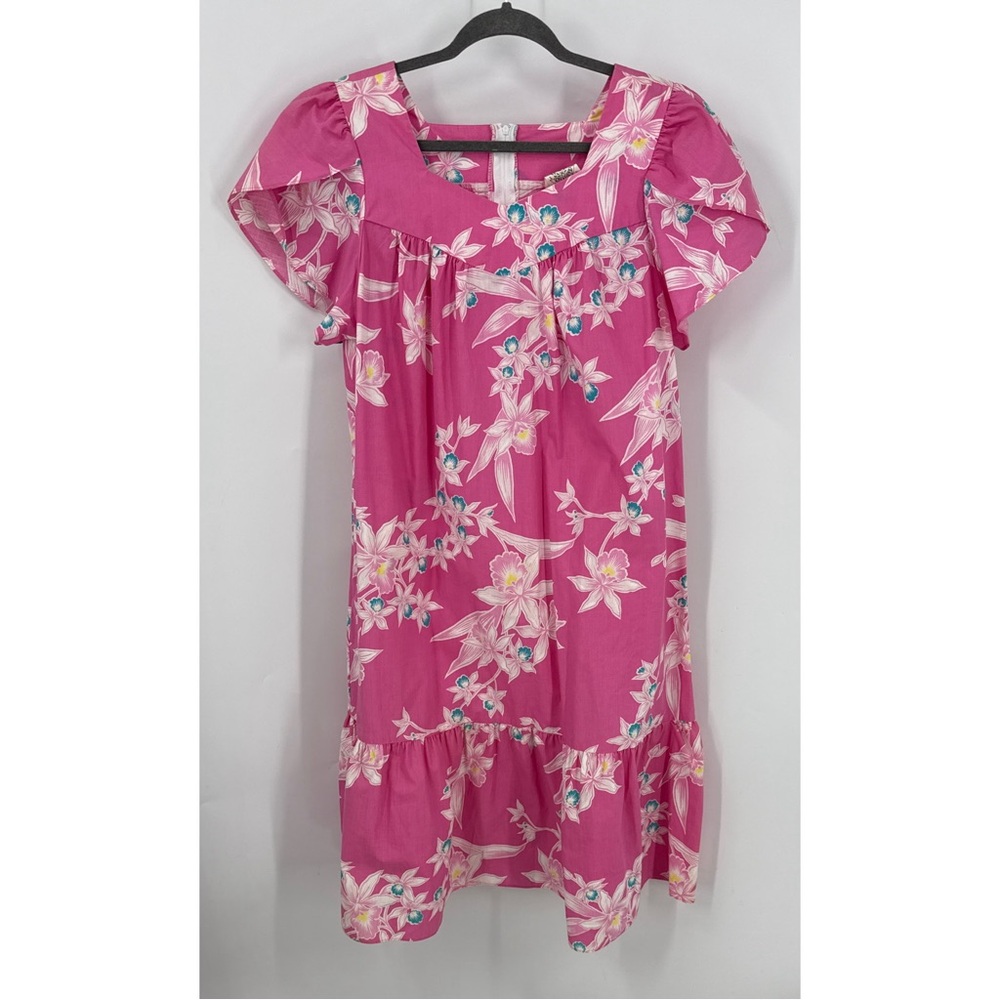 Royal creations, Hawaii vintage tropical floral print split cap sleeve mumu L
